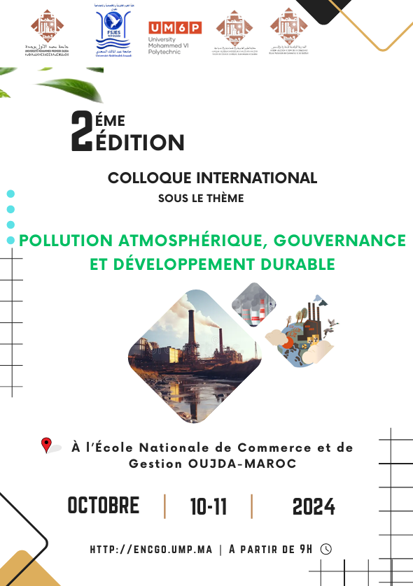 2 ème ÉDITION COLLOQUE INTERNATIONAL SOUS LE THÈME  POLLUTION ATMOSPHÉRIQUE, GOUVERNANCE ET DÉVELOPPEMENT DURABLE