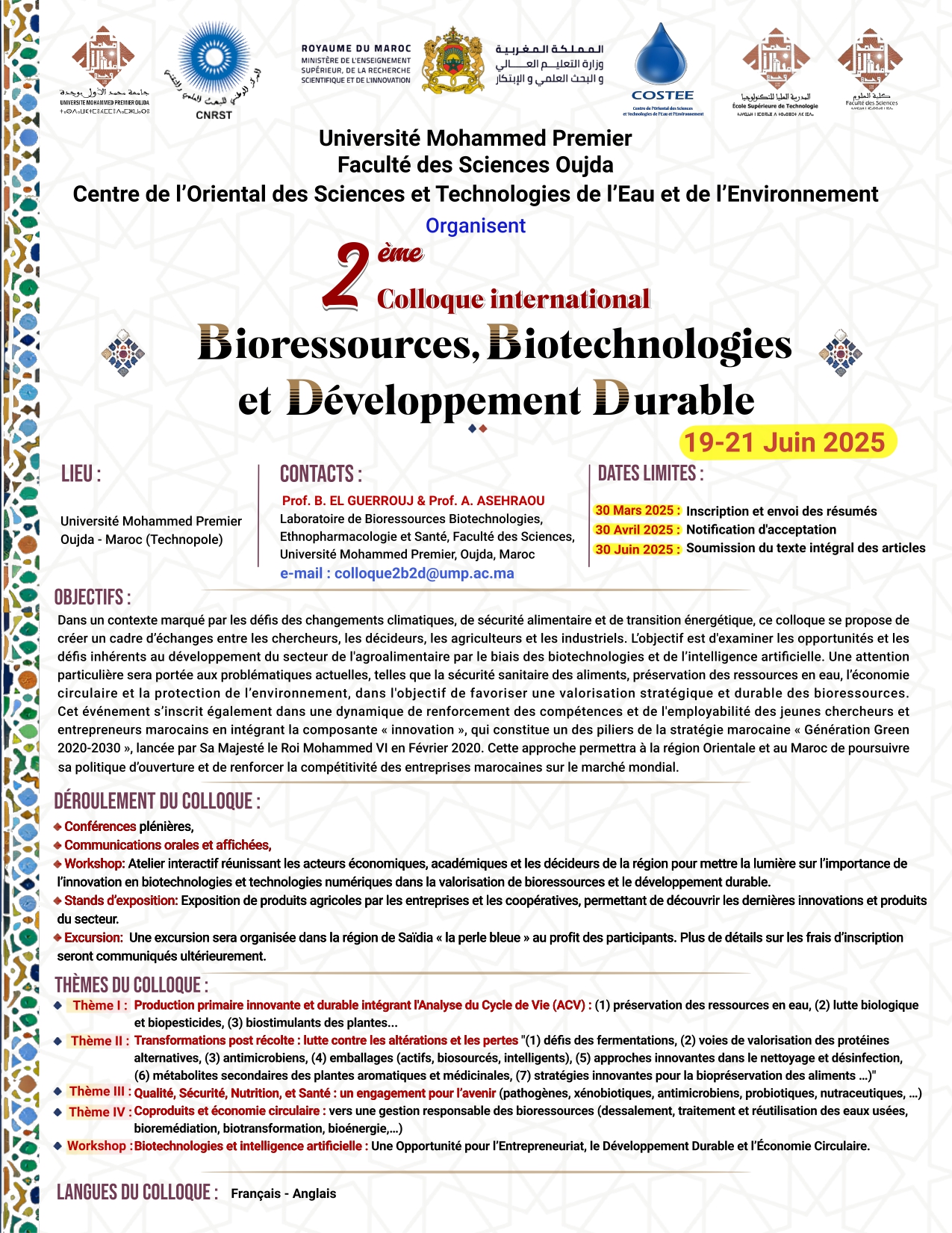 2ème Colloque international Bioressources, Biotechnologies et Développement Durable